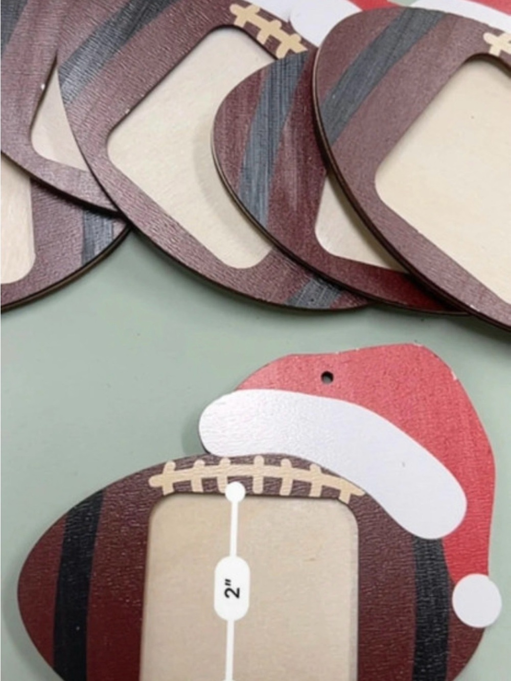 Wooden Red and Brown Football Photo Frame Ornament #0018